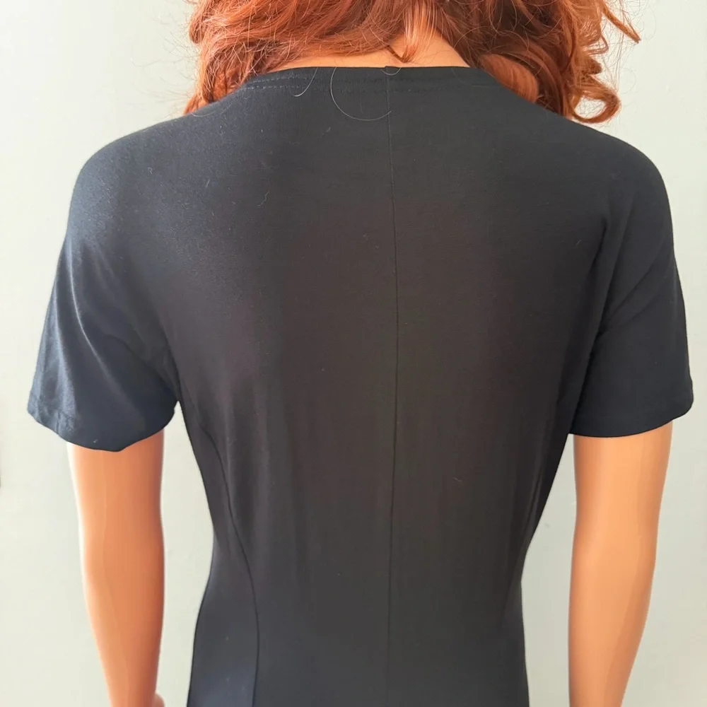 Vintage Laura Ashley Classic Black Short Sleeve Dress Fitted Whimsigoth Goth - Picture 6 of 12